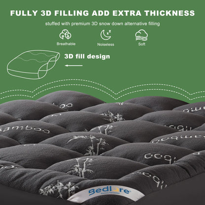 Summerwins【Bedlore】Bamboo Cooling Mattress Topper with Fitted Sheet, Thick Luxury Comfort Layer, Breathable & Soft on Skin, Deep Pocket Design, Machine Washable, Ideal for Bedroom & Home Use